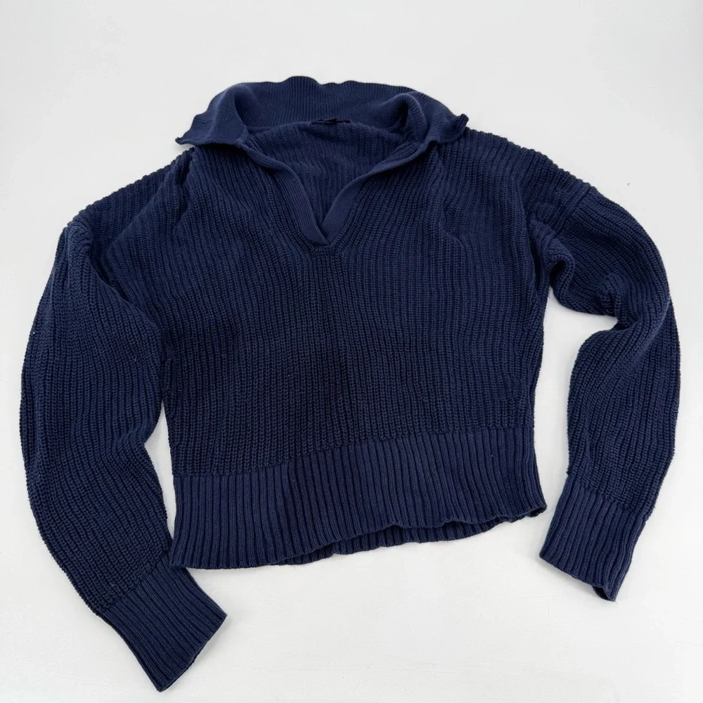 J. Crew Collared Cotton Beach Sweater Navy Blue Medium